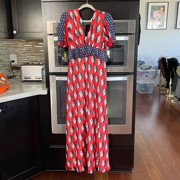 Long Printed Vneck Dress